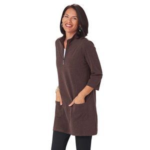 Ponte Knit Tunic, Quarter-Zip, 3/4 Sleeves, Size L